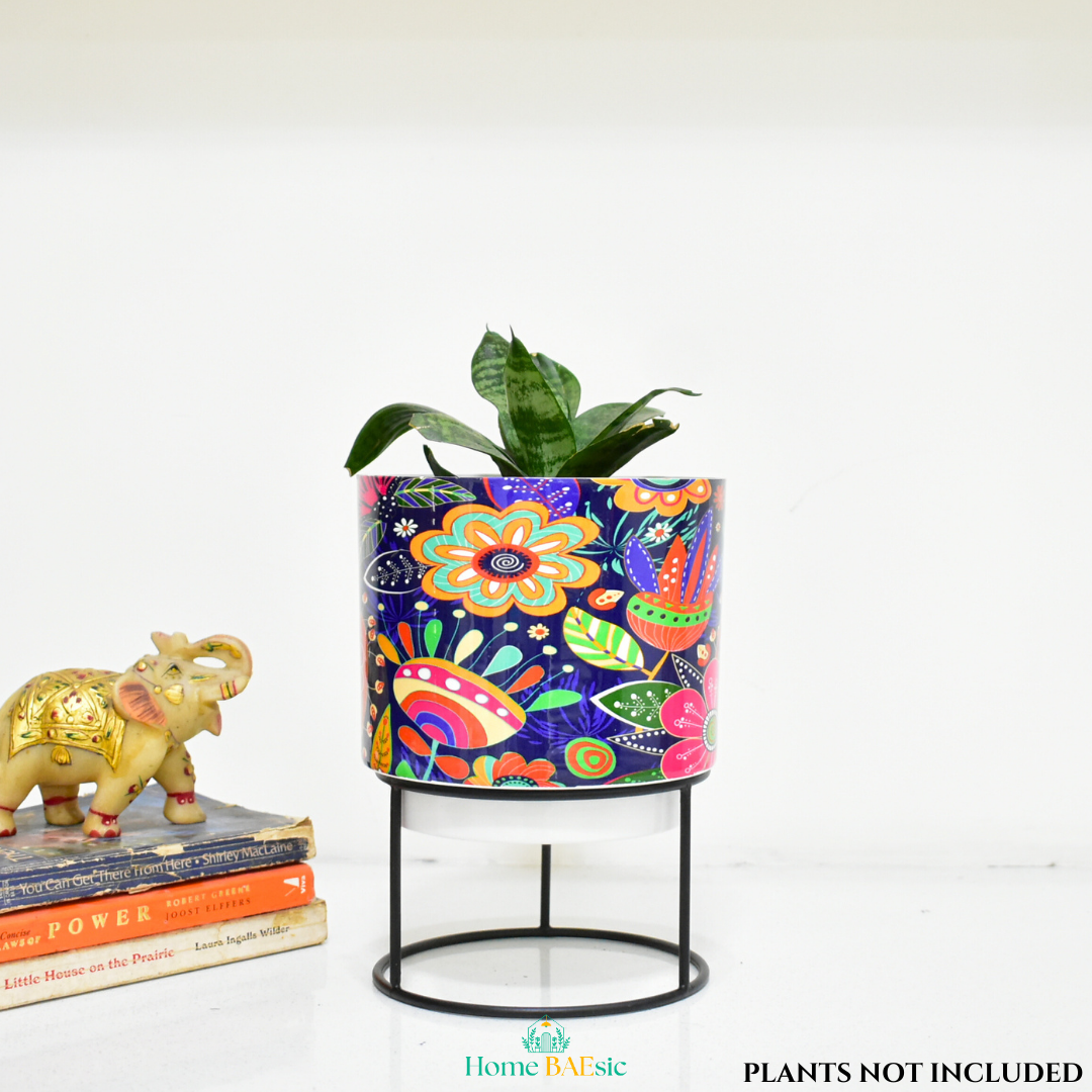 Floral Doodle Indoor Metal Planter With Metal Stand | Home & Garden | 6 Inches