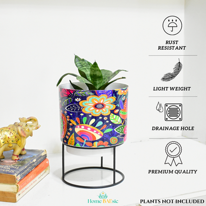 Floral Doodle Indoor Metal Planter With Metal Stand | Home & Garden | 6 Inches