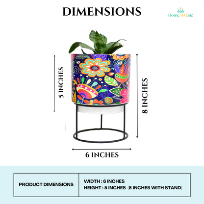 Floral Doodle Indoor Metal Planter With Metal Stand | Home & Garden | 6 Inches