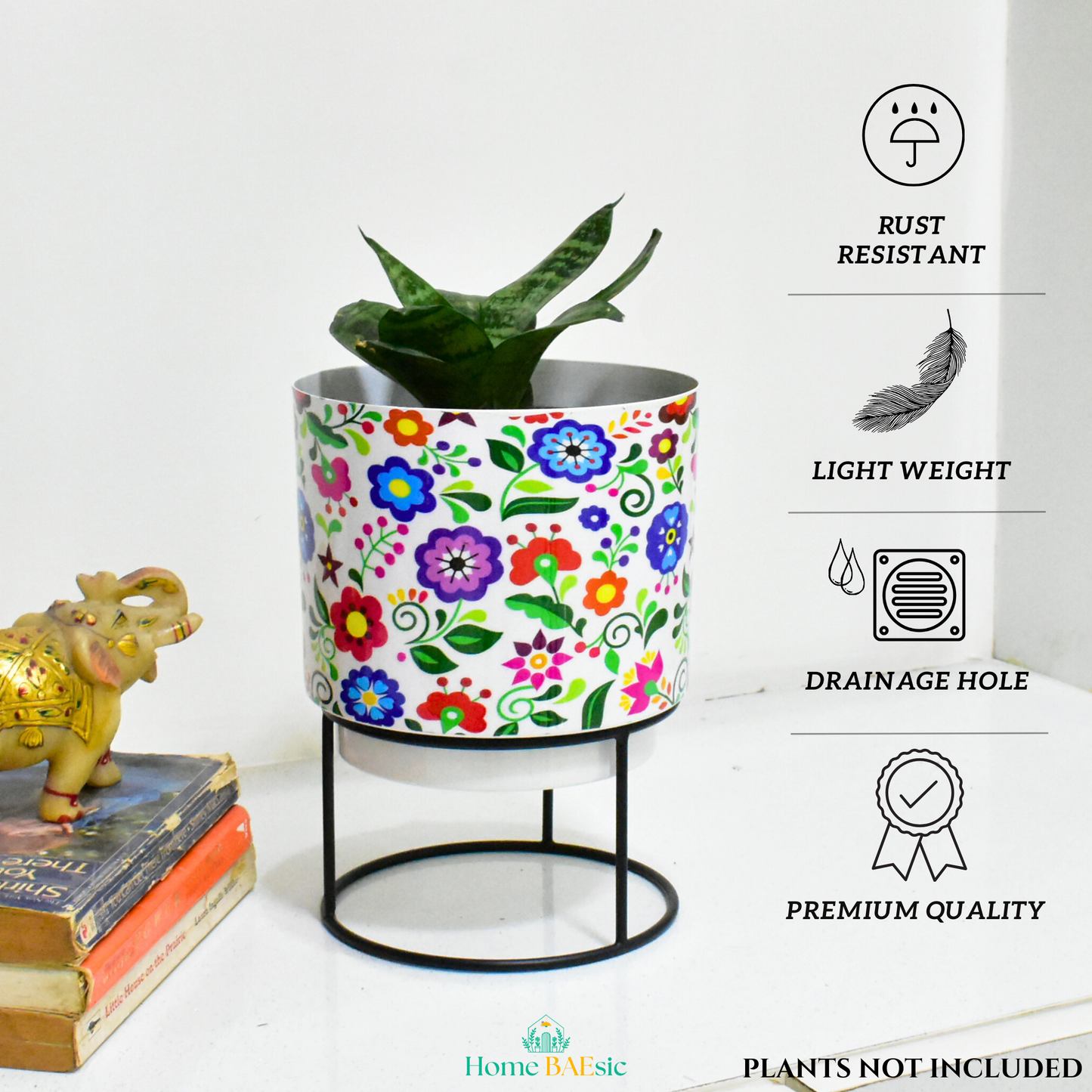 Multifloral Indoor Metal Planter With Metal Stand | Home & Garden | 6 Inches