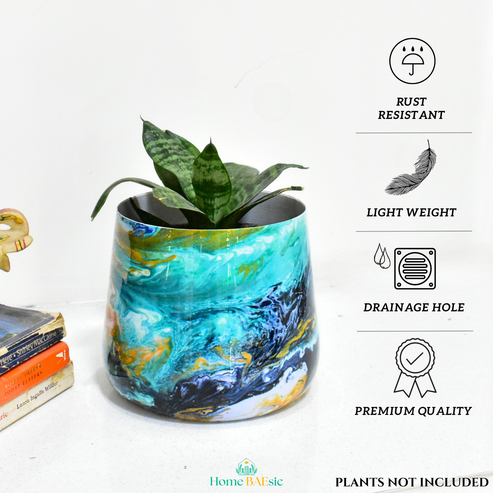 Oceanic Turquoise Indoor Metal Planter for Home and Garden 6 Inches by Home BAEsic