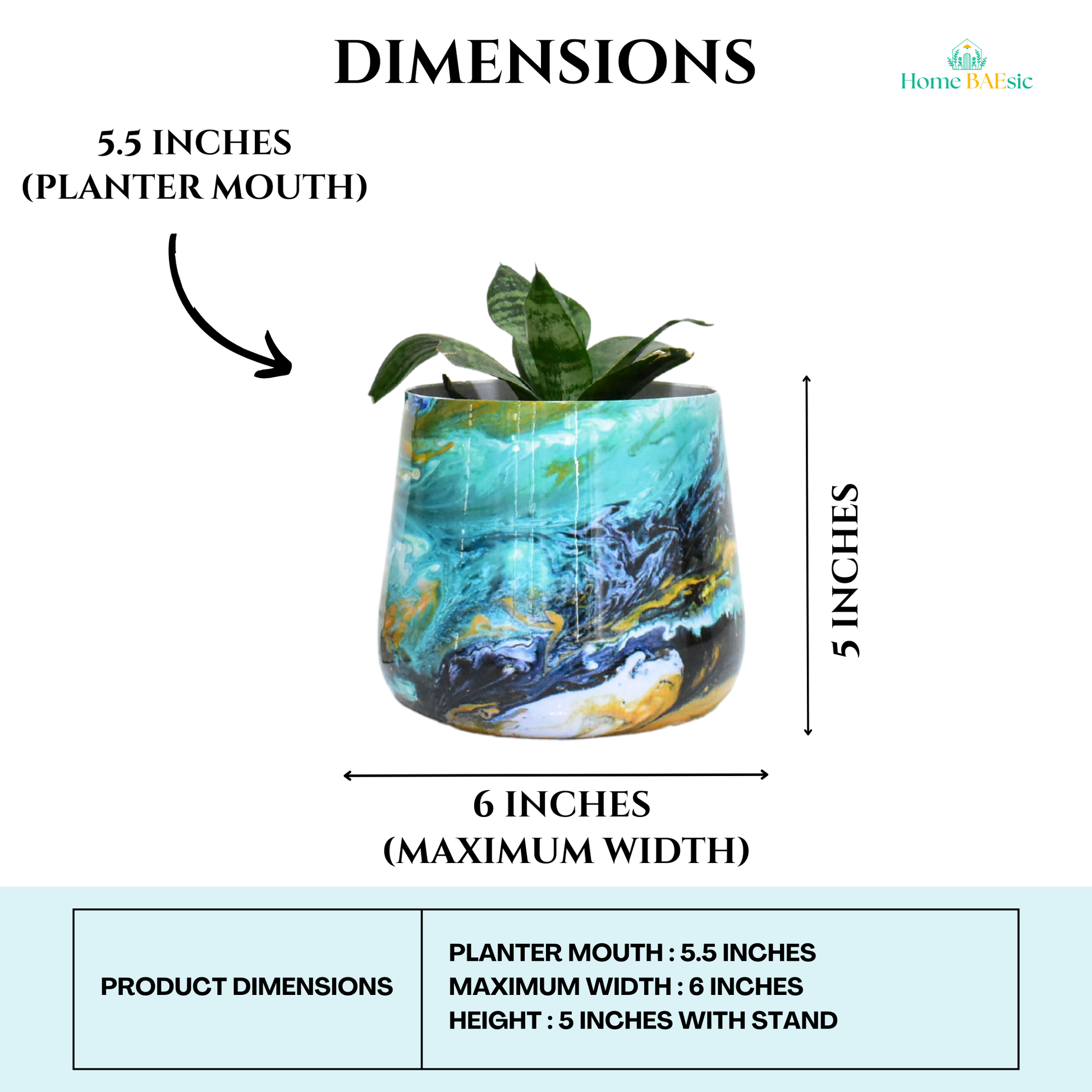 Oceanic Turquoise Indoor Metal Planter for Home and Garden 6 Inches by Home BAEsic