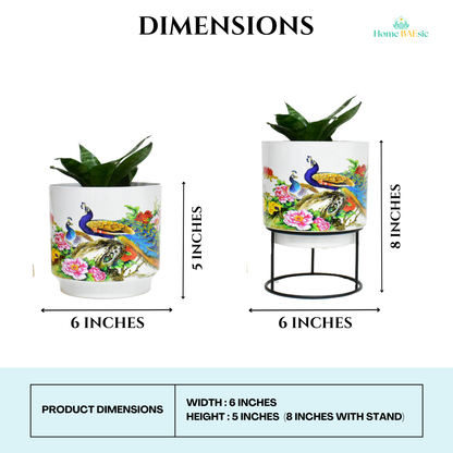 Peacocks In Garden Indoor Metal Planter With Metal Stand | Home & Garden | 6 Inches