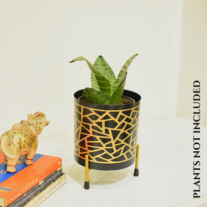 Black & Golden Mosaic Indoor Metal Planter With Metal Stand | Home & Garden | Home BAEsic | 5 Inches