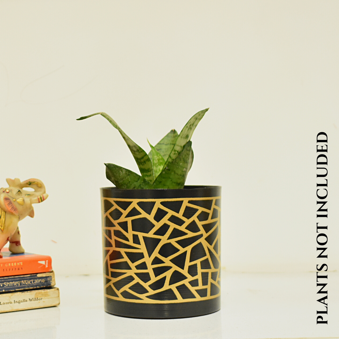 Black & Golden Mosaic Indoor Metal Planter With Metal Stand | Home & Garden | Home BAEsic | 5 Inches