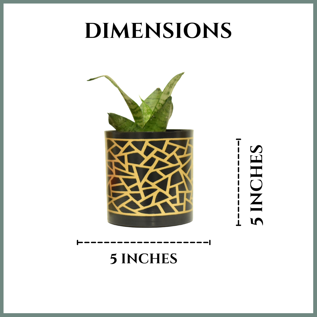 Black & Golden Mosaic Indoor Metal Planter With Metal Stand | Home & Garden | Home BAEsic | 5 Inches