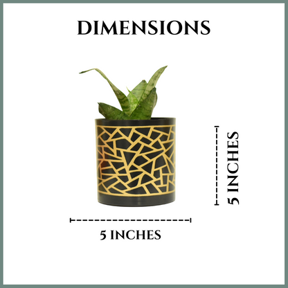 Black & Golden Mosaic Indoor Metal Planter With Metal Stand | Home & Garden | Home BAEsic | 5 Inches