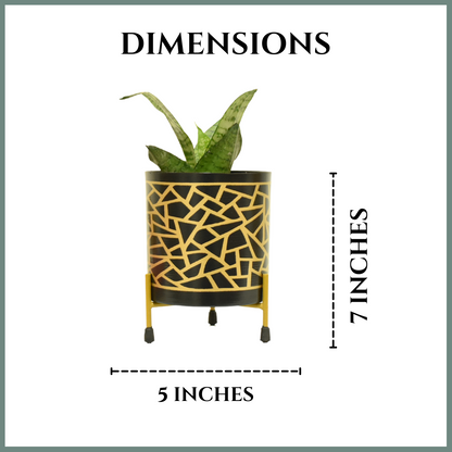 Black & Golden Mosaic Indoor Metal Planter With Metal Stand | Home & Garden | Home BAEsic | 5 Inches