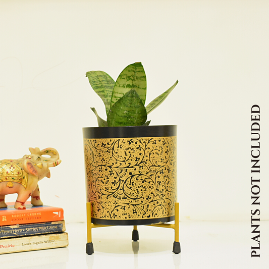 Black & Golden Vines Indoor Metal Planter With Metal Stand | Home & Garden | Home BAEsic 5 Inches