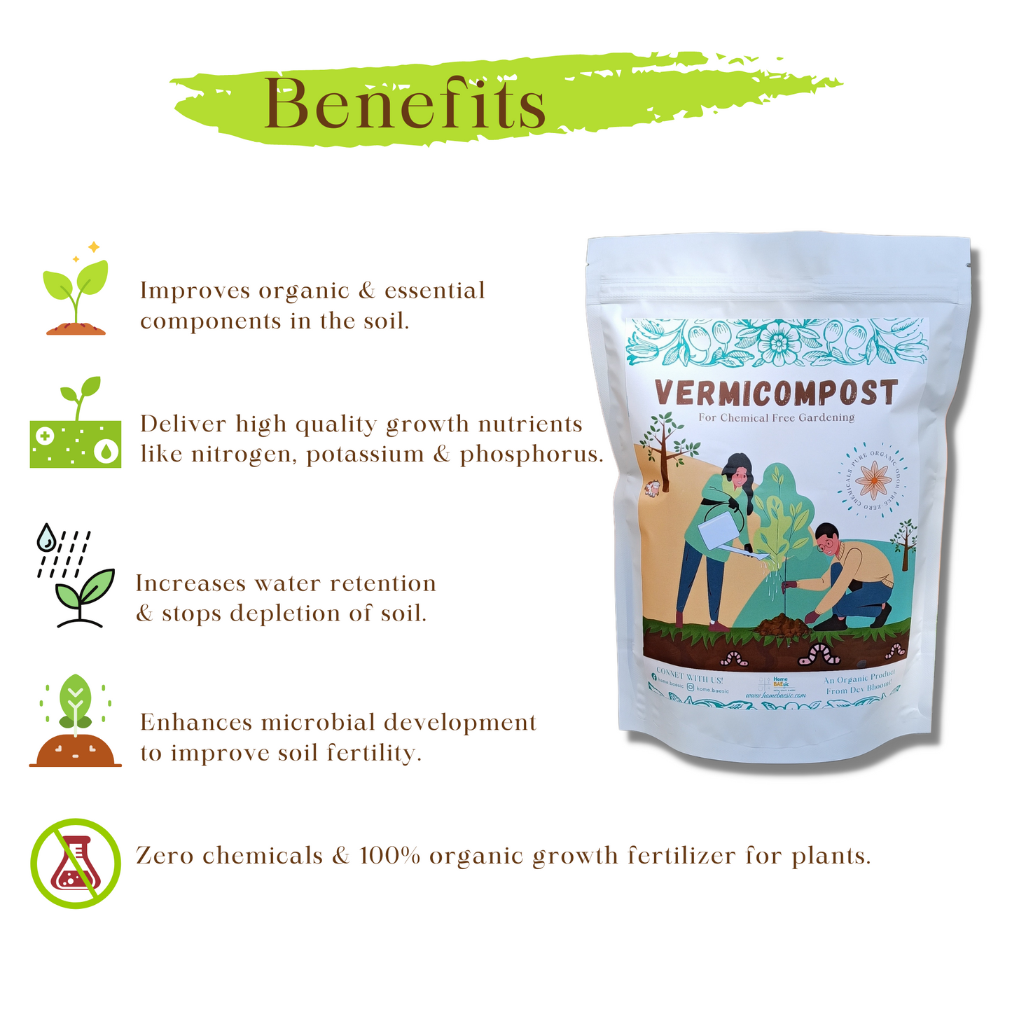 100% Organic Vermicompost Fertilize Manure For All Plants | Home BAEsic | 900 GRAMS