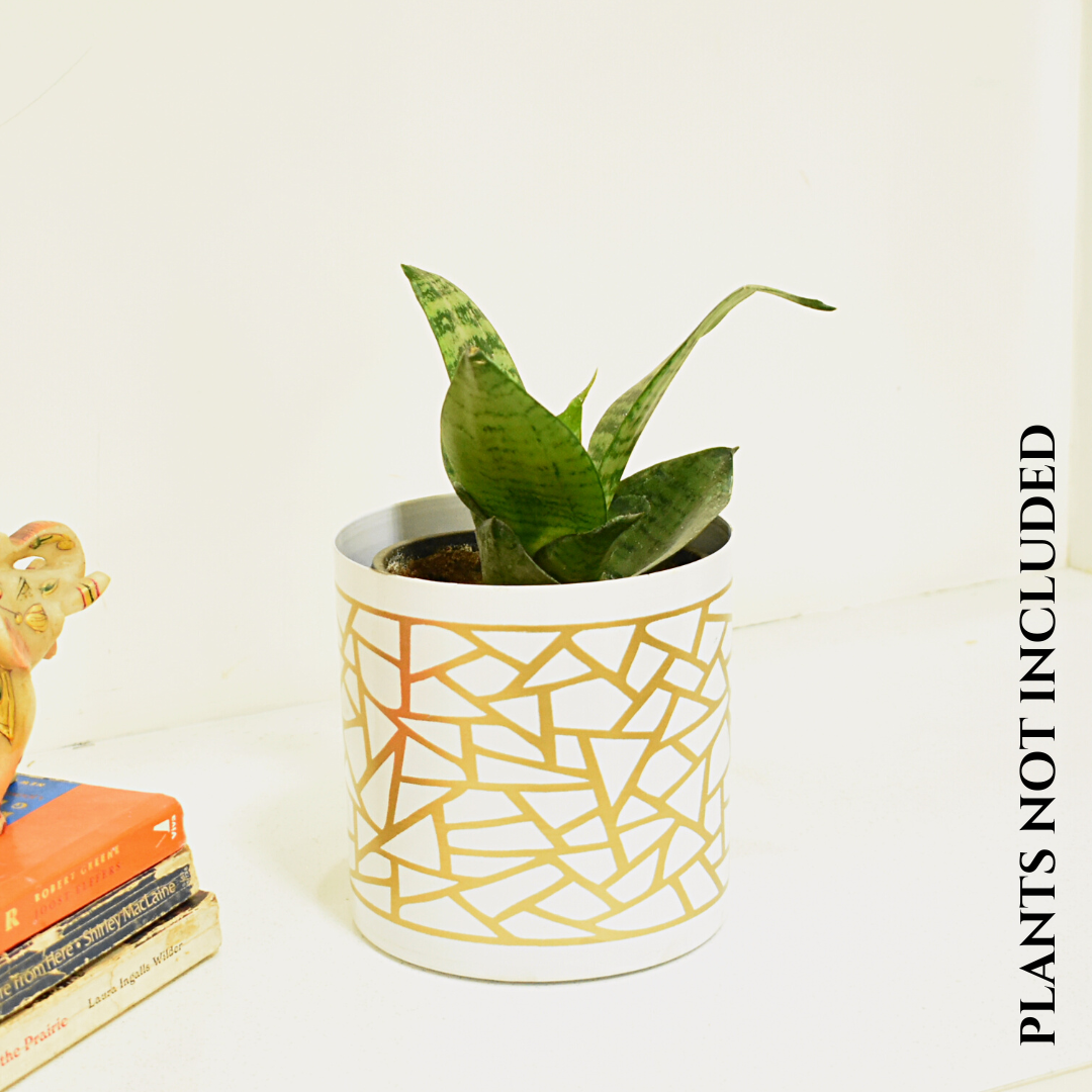 White & Golden Abstract Indoor Metal Planter With Metal Stand | Home & Garden | Home BAEsic | 5 Inches