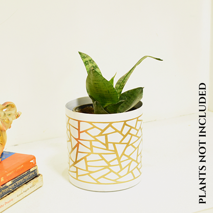 White & Golden Abstract Indoor Metal Planter With Metal Stand | Home & Garden | Home BAEsic | 5 Inches