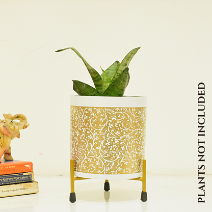 White & Golden Vines Indoor Metal Planter With Metal Stand | Home & Garden | Home BAEsic5 Inches