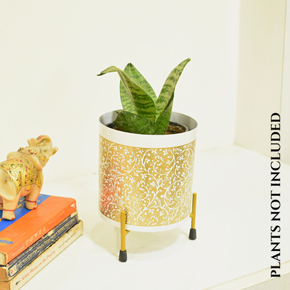 White & Golden Vines Indoor Metal Planter With Metal Stand | Home & Garden | Home BAEsic5 Inches