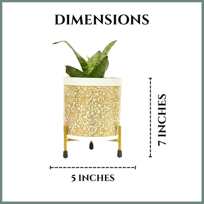 White & Golden Vines Indoor Metal Planter With Metal Stand | Home & Garden | Home BAEsic5 Inches